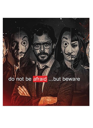 La Casa De Papel Themed Wall Art Black/White/Red 30x30cm