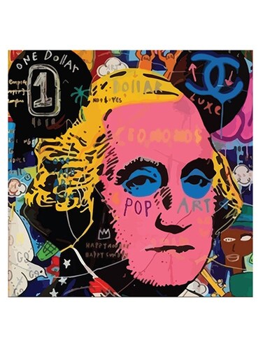 Pop Art George Washington Themed Wall Art Pink/Yellow/Black 30x30cm