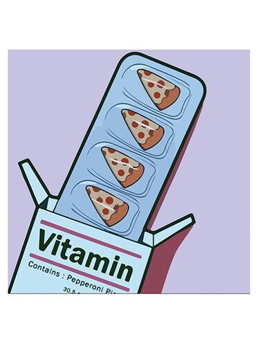 Vitamin Themed Wall Art Purple/White/Black 30x30cm