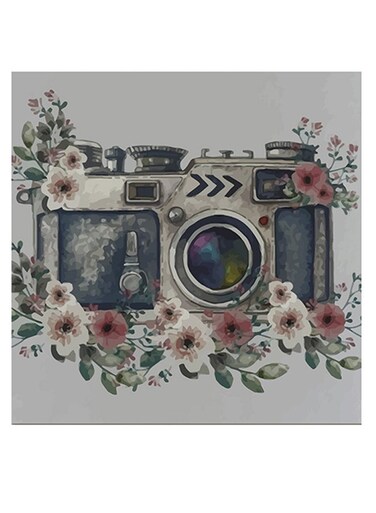 Camera Themed Wall Art Grey/Pink/Black 30x30cm