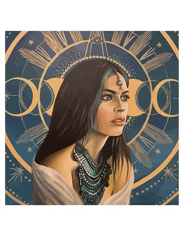 Woman Themed Decorative Wall Art Blue/Beige/Black 30x30cm
