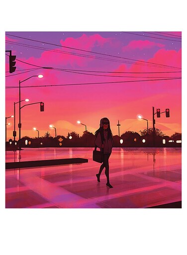 Sunset Themed Printed MDF Wall Art Pink/Purple/Black 30x30cm