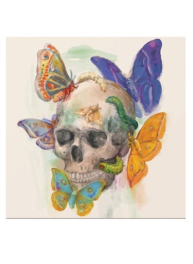 Skull Themed Wall Art Grey/Purple/Orange 30x30cm