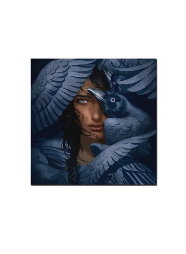 Women And Crow Wall Art Painting Blue/Brown/Black 30 x 30cm