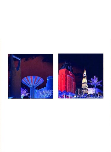 2-Pieces Riyadh City Mdf Wall Art Multicolour 30x30cm