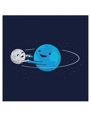 Earth And Moon Printed Wall Art Blue/Grey 30x30cm