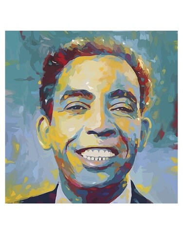Arab Artist Ismail Yassin Printed Wall Art Blue/Yellow/Black 30x30cm