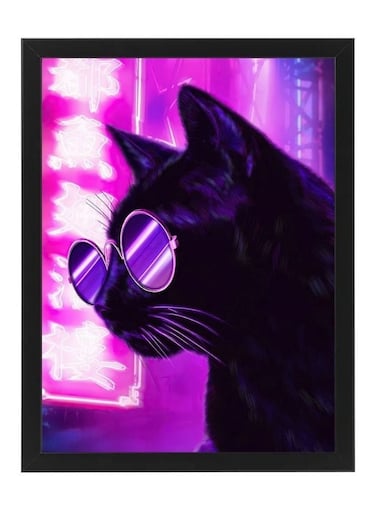 Cat Neon Digital Wall Art Poster Frame 21x30 cm