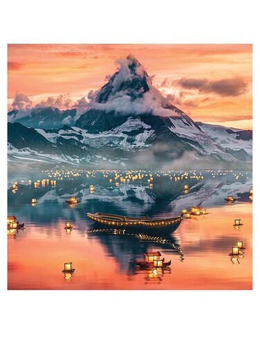 Boat And Lights Themed Printed MDF Wall Art Gray/Orange/White 30x30cm
