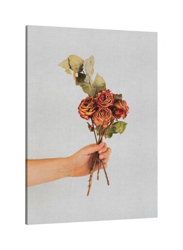 Holding Rose Printed Framed Canvas Wall Art White/Beige/Green 60x80centimeter