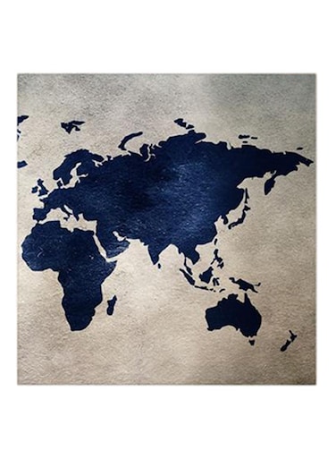 World Map MDF Wall Art Blue/Grey