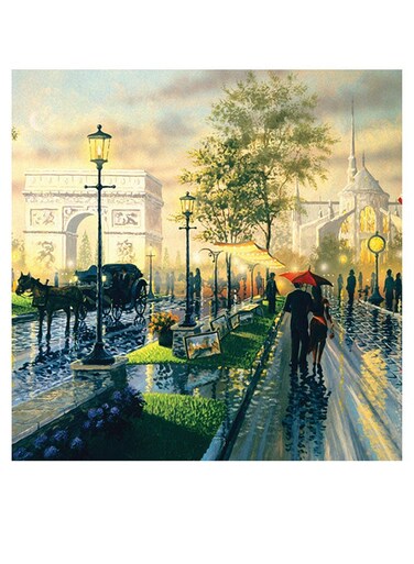 Rainy Day In Paris Themed Printed MDF Wall Art Green/White/Blue 30x30cm