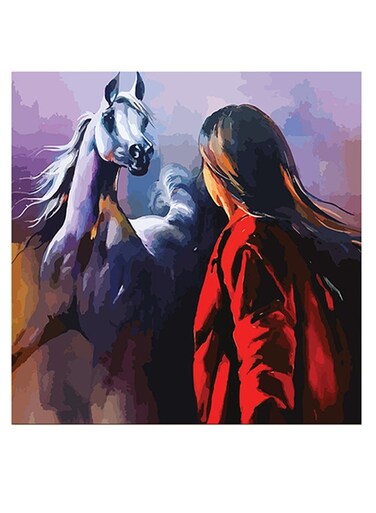 Woman And Horse Printed Wall Art Red/Purple/Black 30x30cm