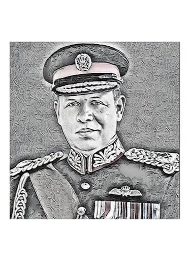King Abdullah Of Jordan MDF Wall Art Grey/White/Black