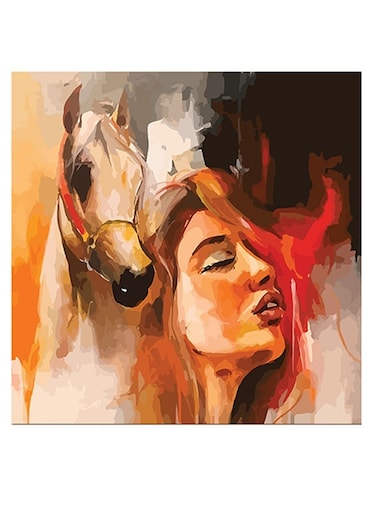 Woman And Horse Printed Wall Art White/Red/Yellow 30x30cm