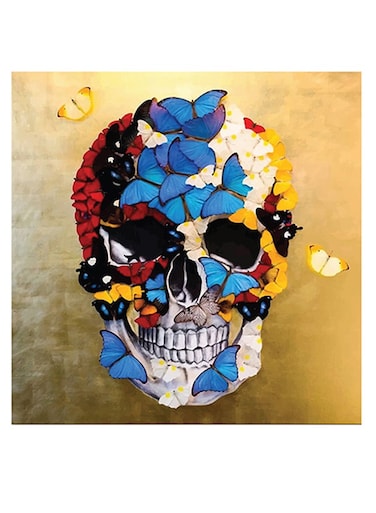 Skull Themed Wall Art Yellow/Black/Blue 30x30cm