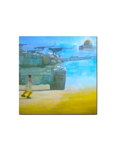 Palestine And Al-Quds Wall Art Painting Blue/Yellow/Grey 30 x 30cm