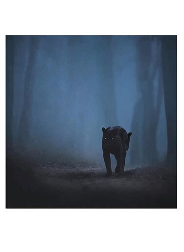 Jaguar Themed Wall Art Blue/Black/Yellow 30x30cm