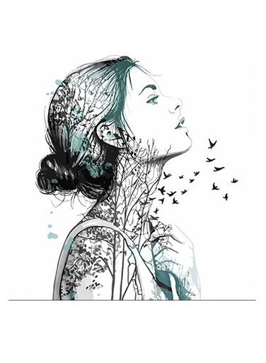 Woman Themed Wall Art White/Black/Blue 30x30cm