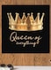 Queen Of Everything Quote Themed Wall Art Black/Gold 30x30cm