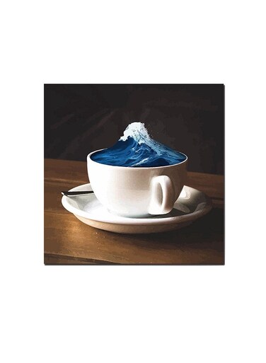 Coffee Lovers Wall Art Painting Brown/White/Blue 30 x 30cm