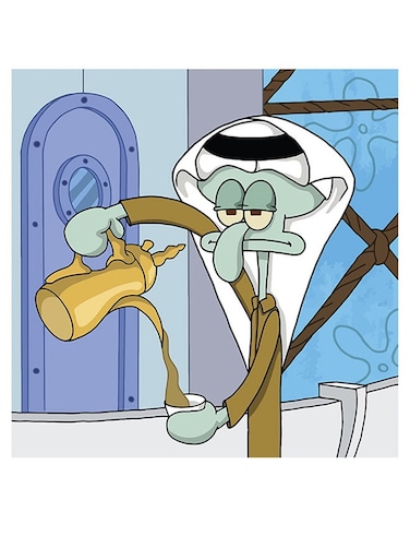 Squidward Tentacles Themed Decorative Wall Art Blue/Brown/White 30x30cm