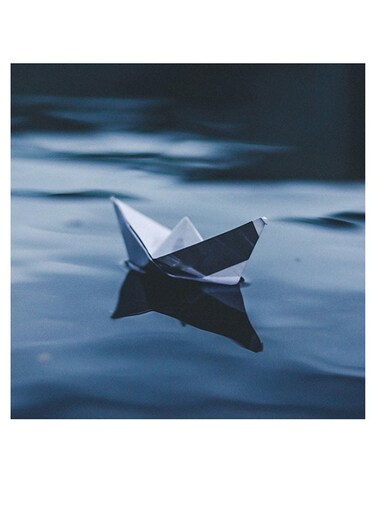 Paper Boat Themed Printed MDF Wall Art Blue/White/Black 30x30cm