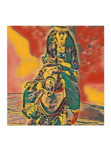 Women With Horse MDF Wall Art Painting Multicolour 30x30cm
