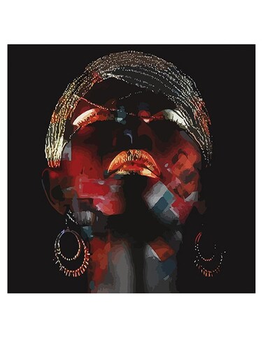 African Beauty Themed Wall Art Black/Gold/Red 30x30cm