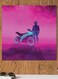 Neon Biker Themed Printed MDF Wall Art Purple/Blue/Black 30x30cm