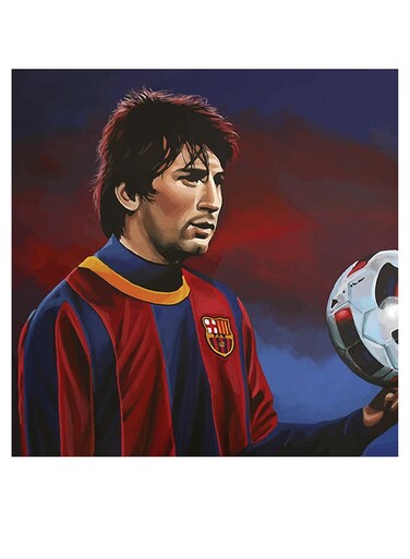 Messi Themed Decorative Wall Art Blue/Red/Black 30x30cm