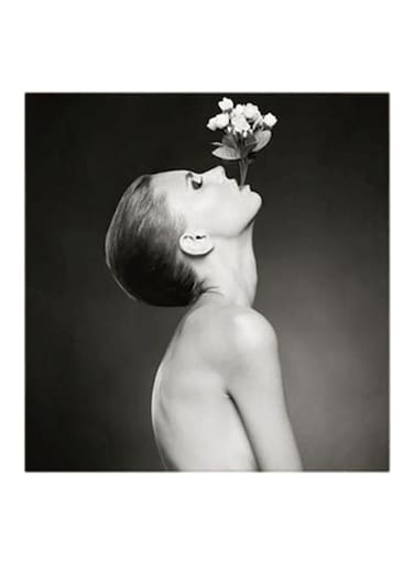 Flower Women MDF Wall Art Black/White 30x30centimeter