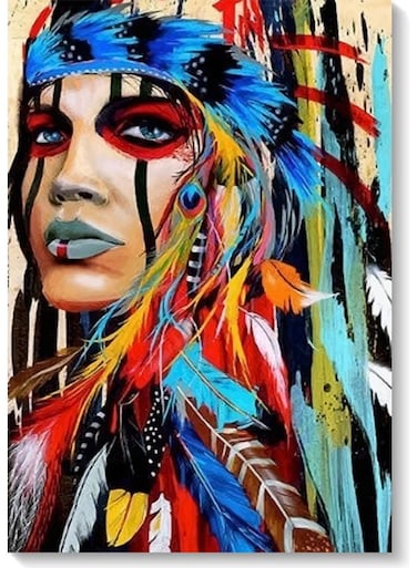 Indian Girl Abstract Wall Art Multicolour 40x60cm