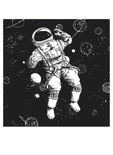 Astronaut Themed Decorative Wall Art Black/White 30x30cm