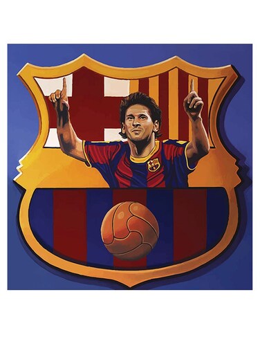 Messi Themed Decorative Wall Art Blue/Red/Black 30x30cm