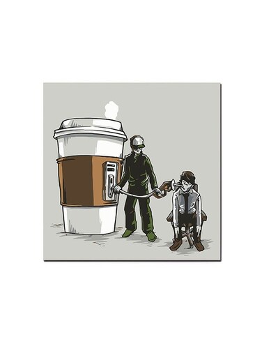 Coffee Lover Wall Art Painting Grey/Brown/Green 30 x 30centimeter