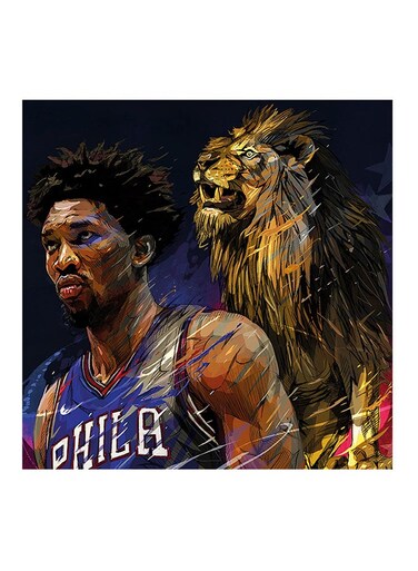 Joel Embiid Basketball Player MDF Wall Art Multicolour 30 X 30cm