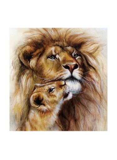 Lion and Lioness MDF Wall Art Multicolour 30x30centimeter