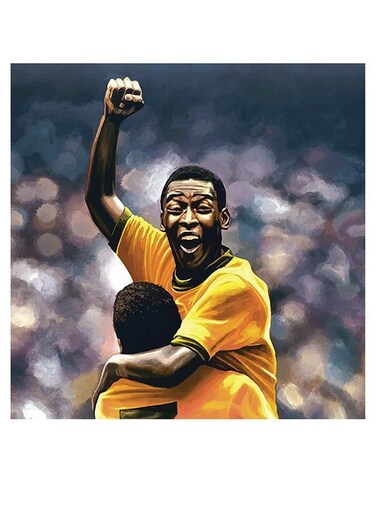Pele Themed Decorative Wall Art Yellow/Black/Grey 30x30cm