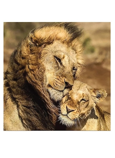 Lions Themed Wall Art Beige/Brown/Green 30x30cm