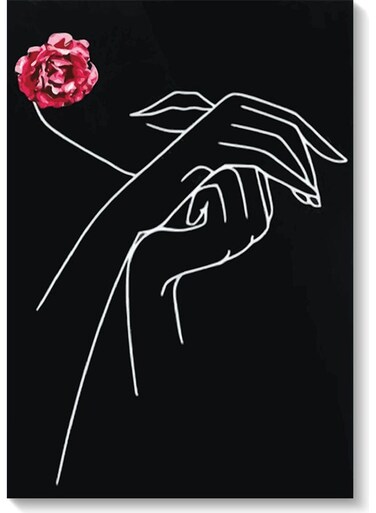 Hands Printed Wall Art Black/White/Red 40x60cm