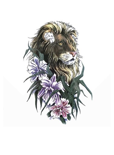Lion And Flowers Themed Decorative Wall Art Green/Purple/White 30x30cm