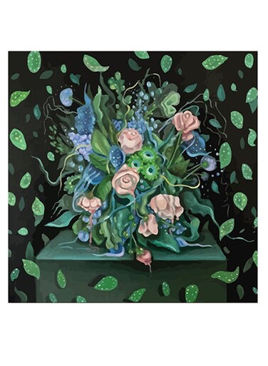 Flowers Themed Wall Art Green/Pink/Blue 30x30cm