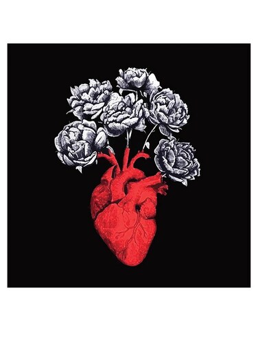 Heart Themed Wall Art White/Black/Red 30x30cm