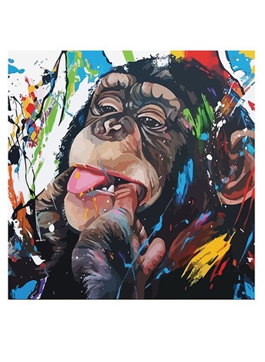 Gorilla Cool Themed Wall Art White/Blue/Brown 30x30cm