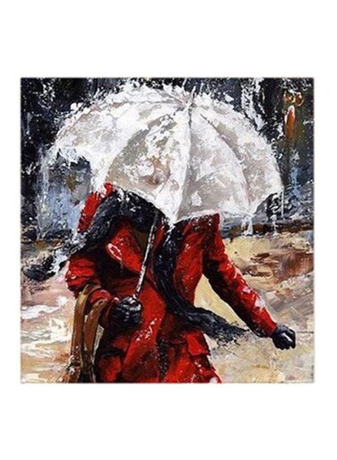 Rain Themed MDF Wall Art Beige/Red/White 30x0.5x30cm