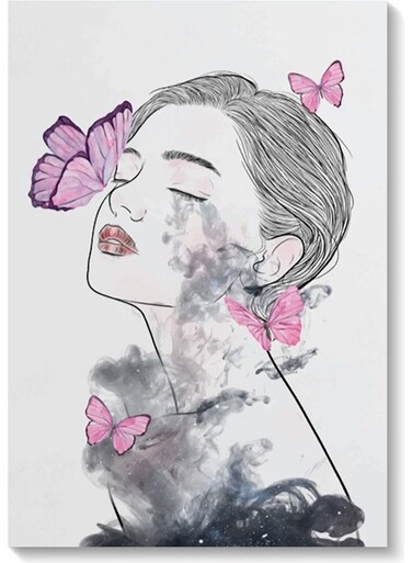 Woman And Butterflies Wall Art Multicolour 40x60cm
