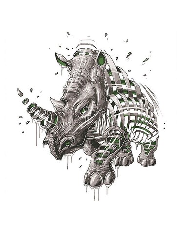 Rhino Themed Wall Art White/Grey/Green 30x30cm