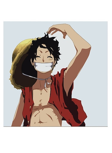 Luffy Themed Printed MDF Wall Art Beige/Grey/Red 30x30cm