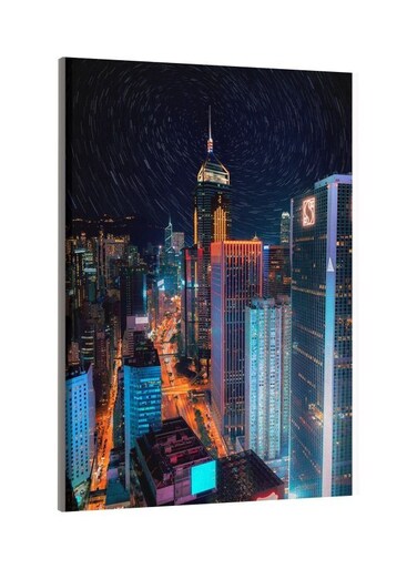 Hong Kong Printed Framed Canvas Wall Art Blue/Purple/Yellow 60x80centimeter